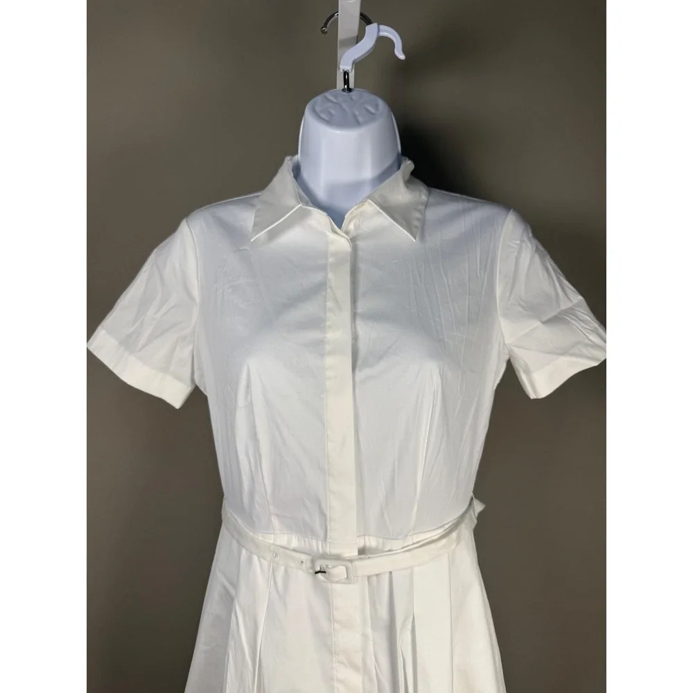 Theory White Cotton Blend Belted Poplin Shirt Dress Midi NWT Size 0 - Picture 5 of 10